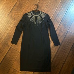 Gorgeous Black Long Sleeved Cocktail Dress with metallic detail